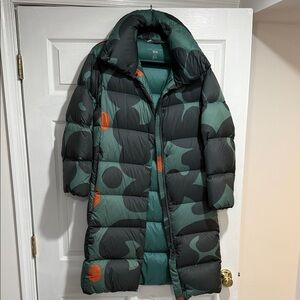 Marimekko Ultra Light Down Jacket in Gray and Green XS